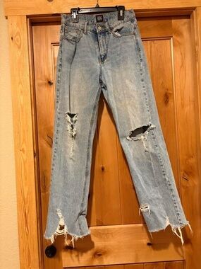 BDG Washed Light Blue Distressed Straight-Leg Jeans